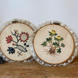 Vintage hand embroidered boho floral wall decor